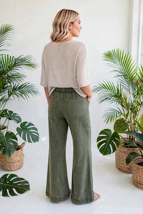 Washed Seam Drawstring Leg Flare Pants | S-XL