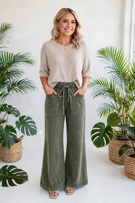 Washed Seam Drawstring Leg Flare Pants | S-XL