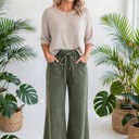  Washed Seam Drawstring Leg Flare Pants | S-XL