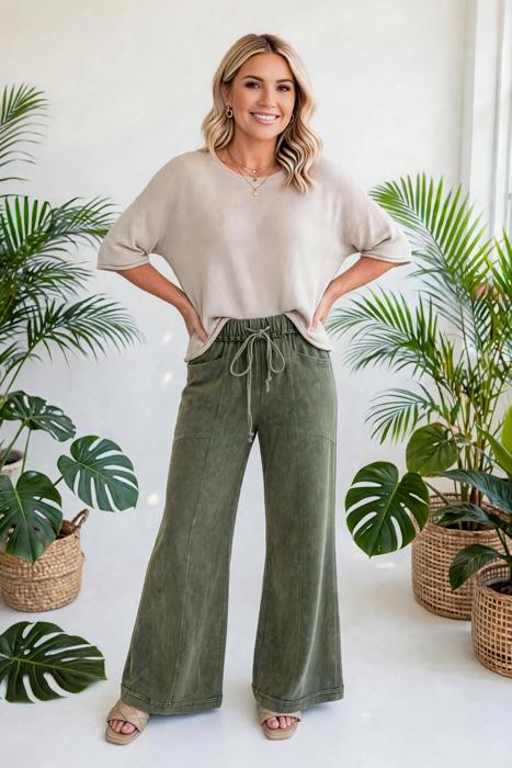 Washed Seam Drawstring Leg Flare Pants | S-XL