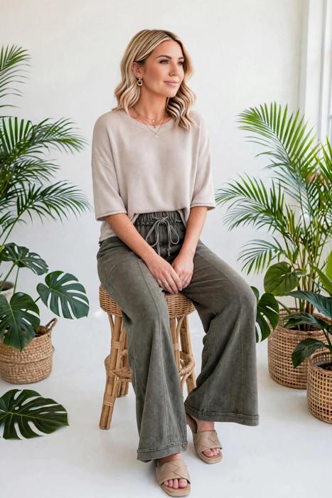 Washed Seam Drawstring Leg Flare Pants | S-XL