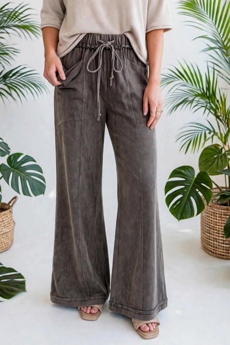 Washed Seam Drawstring Leg Flare Pants | S-XL