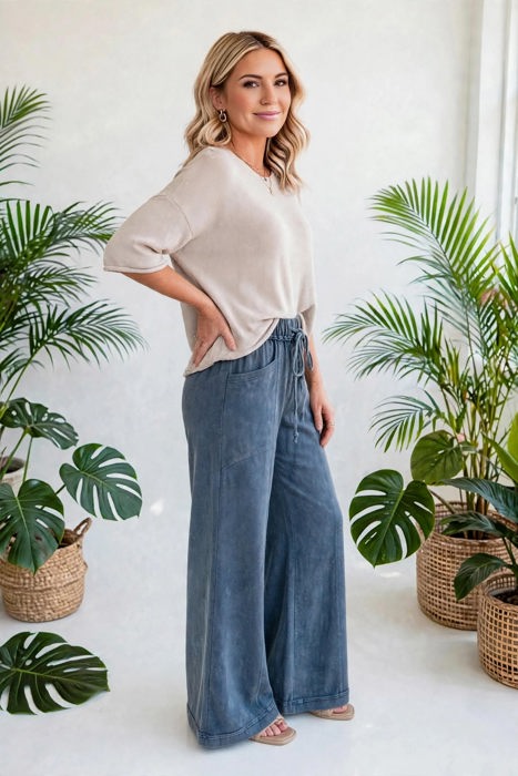 Washed Seam Drawstring Leg Flare Pants | S-XL