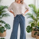  Washed Seam Drawstring Leg Flare Pants | S-XL