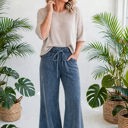 Washed Seam Drawstring Leg Flare Pants | S-XL