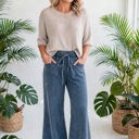  Washed Seam Drawstring Leg Flare Pants | S-XL