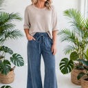  Washed Seam Drawstring Leg Flare Pants | S-XL