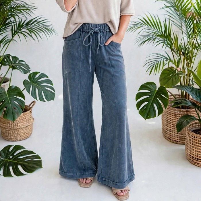 Washed Seam Drawstring Leg Flare Pants | S-XL