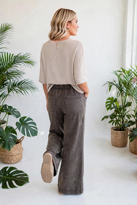 Washed Seam Drawstring Leg Flare Pants | S-XL