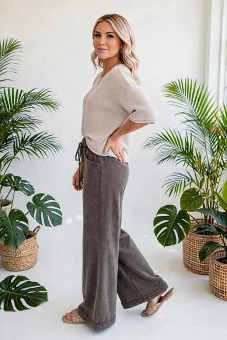 Washed Seam Drawstring Leg Flare Pants | S-XL