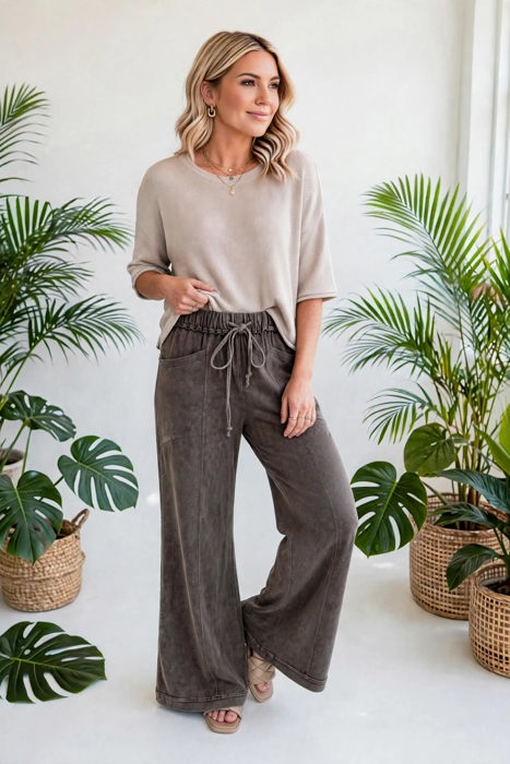 Washed Seam Drawstring Leg Flare Pants | S-XL