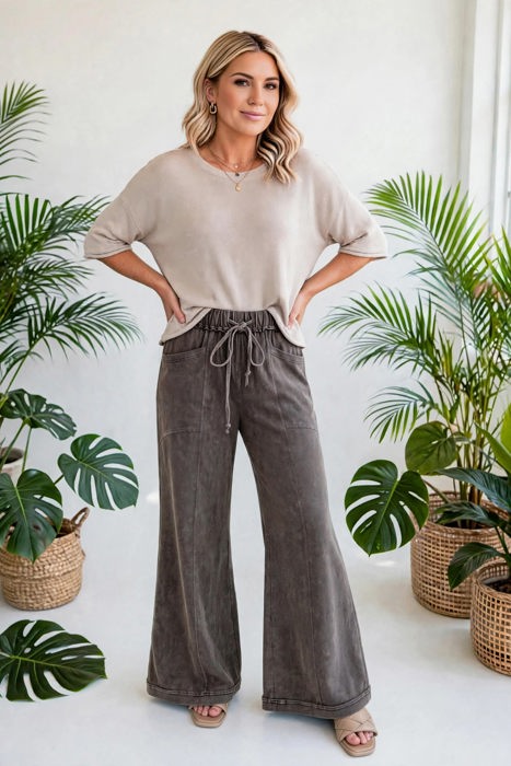 Washed Seam Drawstring Leg Flare Pants | S-XL
