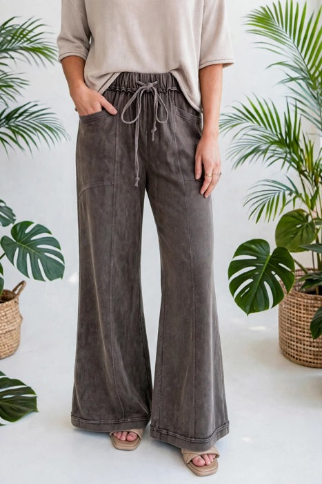 Washed Seam Drawstring Leg Flare Pants | S-XL
