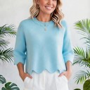  Marlow Scalloped Hem 3/4 Sleeve Sweater | S-XL