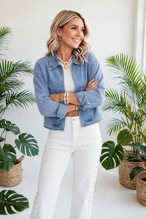 Blue Belle Studded Zipper Denim Jacket | S-XL
