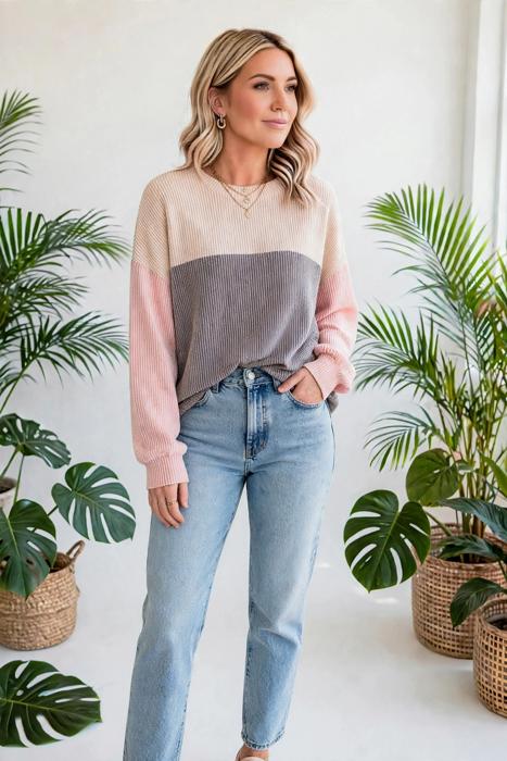Colorblock Ribbed Relaxed-Fit Top | S-XL