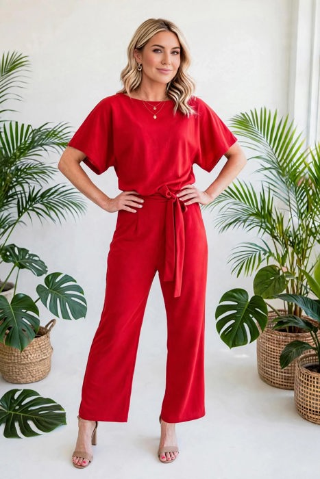 Elevé Grace Belted Jumpsuit | S-2XL