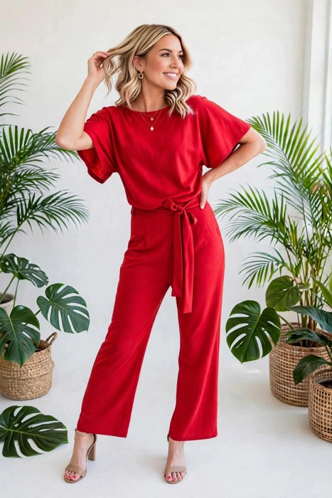 Elevé Grace Belted Jumpsuit | S-2XL