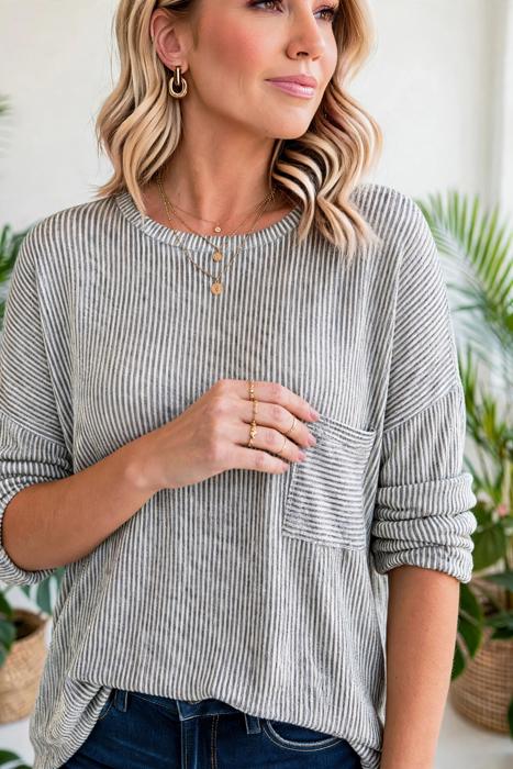 Stripe & Slouch Long Sleeve Oversized Top | S-XL