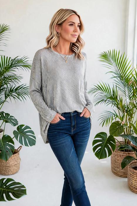 Stripe & Slouch Long Sleeve Oversized Top | S-XL