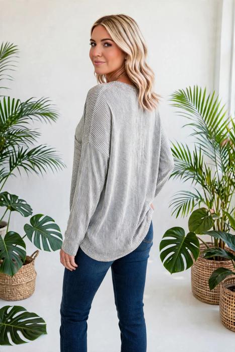 Stripe & Slouch Long Sleeve Oversized Top | S-XL