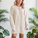 Small Oatmeal Cozy Cable Knit Sweater Dress | S-XL