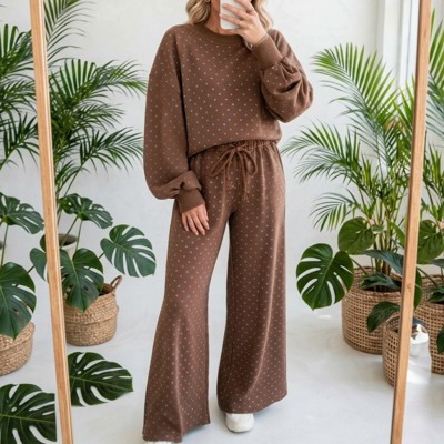 Polka Chic Drawstring Wide-Leg Lounge Set | S-XL