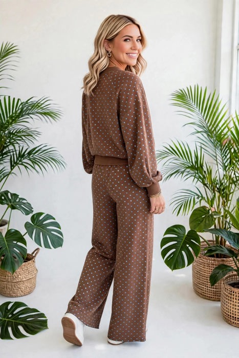Polka Chic Drawstring Wide-Leg Lounge Set | S-XL