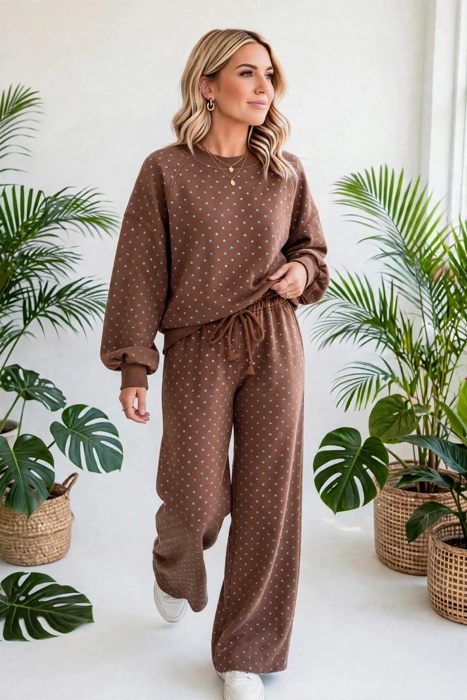 Polka Chic Drawstring Wide-Leg Lounge Set | S-XL