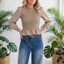  Sweetheart Shirred Plaid Peplum Top | S-XL