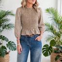  Sweetheart Shirred Plaid Peplum Top | S-XL