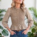  Sweetheart Shirred Plaid Peplum Top | S-XL