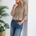  Sweetheart Shirred Plaid Peplum Top | S-XL