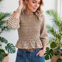  Sweetheart Shirred Plaid Peplum Top | S-XL