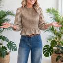 Sweetheart Shirred Plaid Peplum Top | S-XL