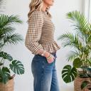  Sweetheart Shirred Plaid Peplum Top | S-XL