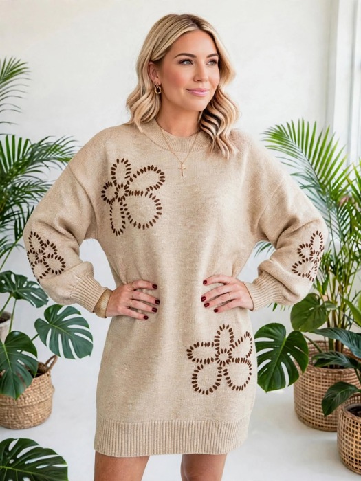 Floravelle Puff Sleeve Knit Sweater Dress | S-XL