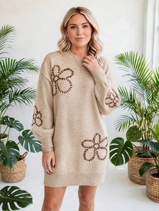 Floravelle Puff Sleeve Knit Sweater Dress | S-XL