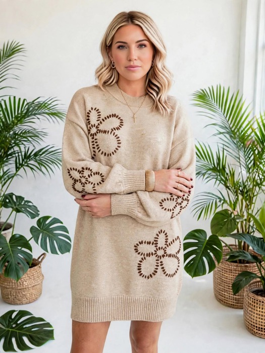 Floravelle Puff Sleeve Knit Sweater Dress | S-XL