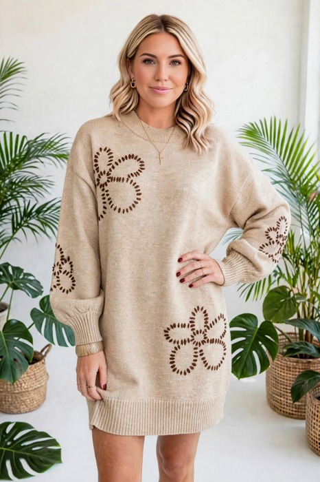 Floravelle Puff Sleeve Knit Sweater Dress | S-XL