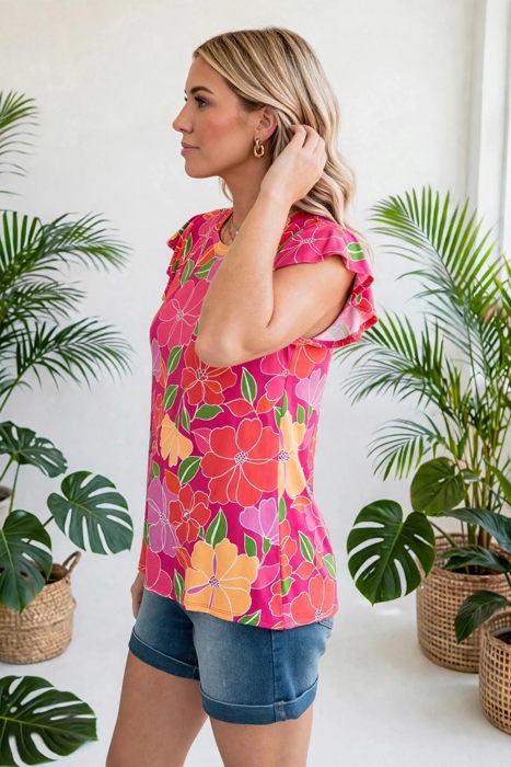 Paradise Floral Ruffle Sleeve Top | S-3X