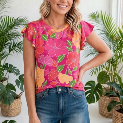 Paradise Floral Ruffle Sleeve Top | S-3X