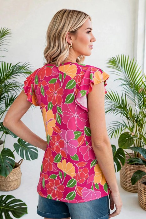 Paradise Floral Ruffle Sleeve Top | S-3X