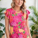  Paradise Floral Ruffle Sleeve Top | S-3X