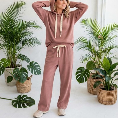 Lace & Luxe Drawstring Pullover Hoodies Corduroy Set | S-XL