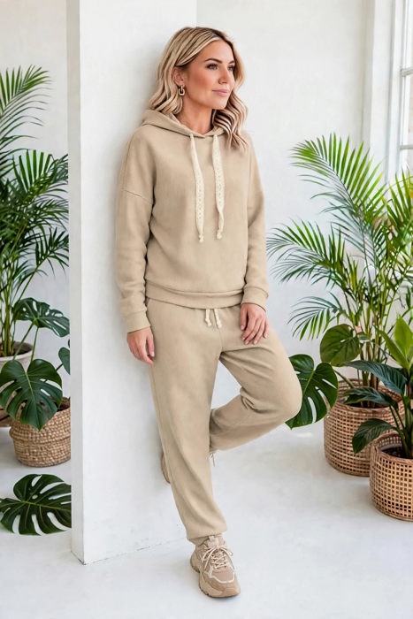 Lace & Luxe Drawstring Pullover Hoodies Corduroy Set | S-XL
