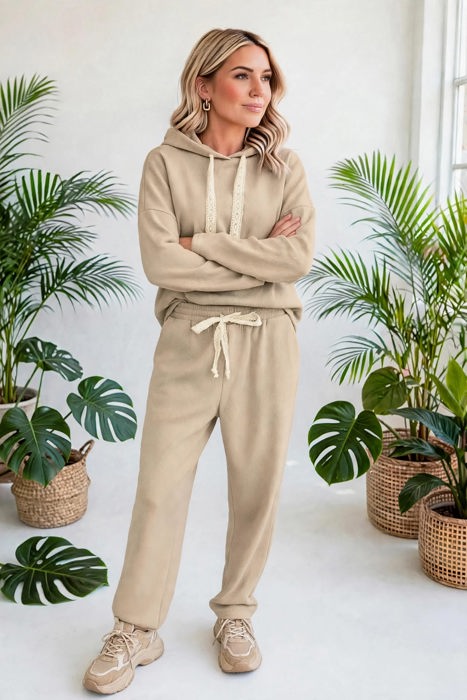 Lace & Luxe Drawstring Pullover Hoodies Corduroy Set | S-XL