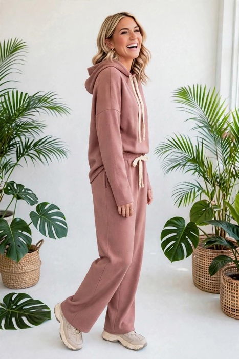 Lace & Luxe Drawstring Pullover Hoodies Corduroy Set | S-XL