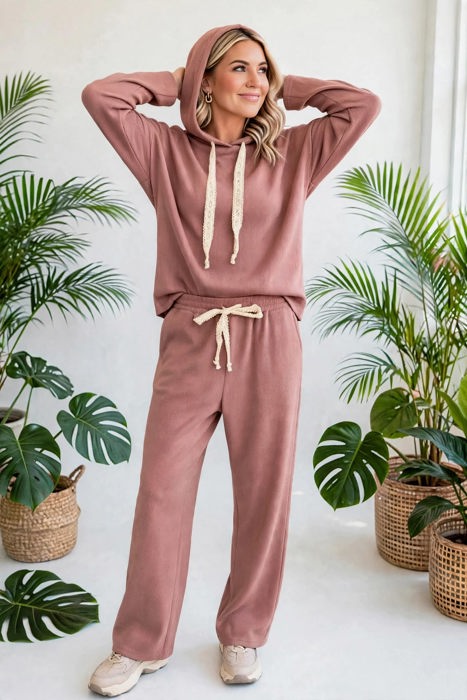 Lace & Luxe Drawstring Pullover Hoodies Corduroy Set | S-XL