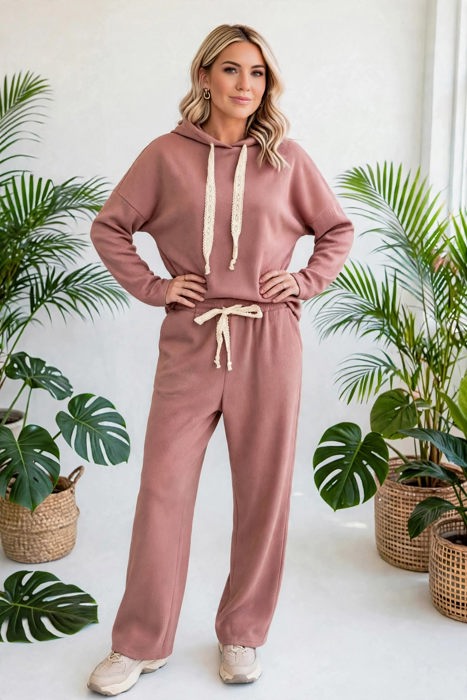 Lace & Luxe Drawstring Pullover Hoodies Corduroy Set | S-XL